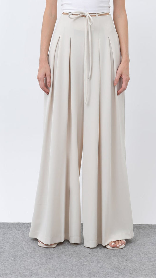 Pantalon Ample Plissé À Ceinture- ELAYA