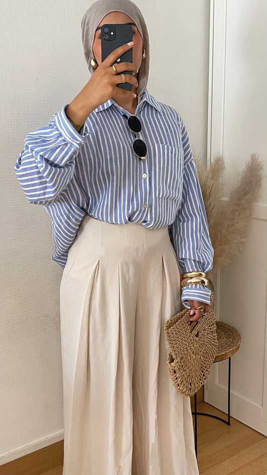 Pantalon Ample Plissé À Ceinture- ELAYA